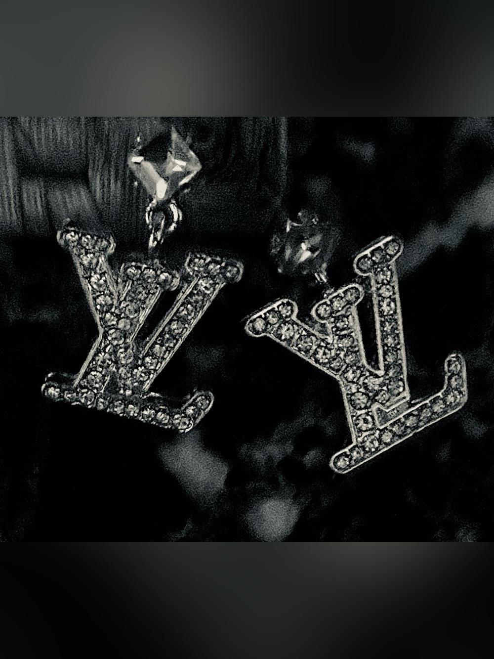 Silver Louis Vuitton Style Pavé Drop Earrings